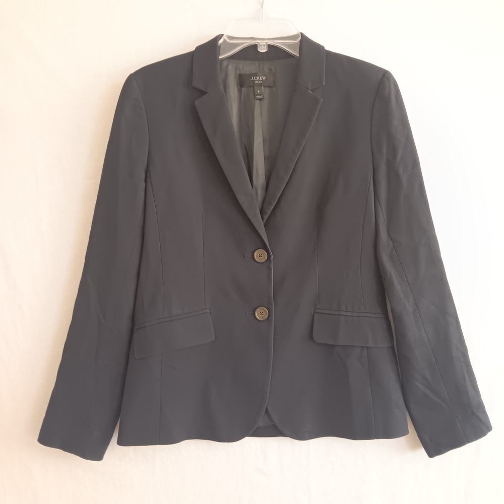 J.Crew Blazer Womens 6 Navy Blue 1035 Cotton Two Button Jacket 21324